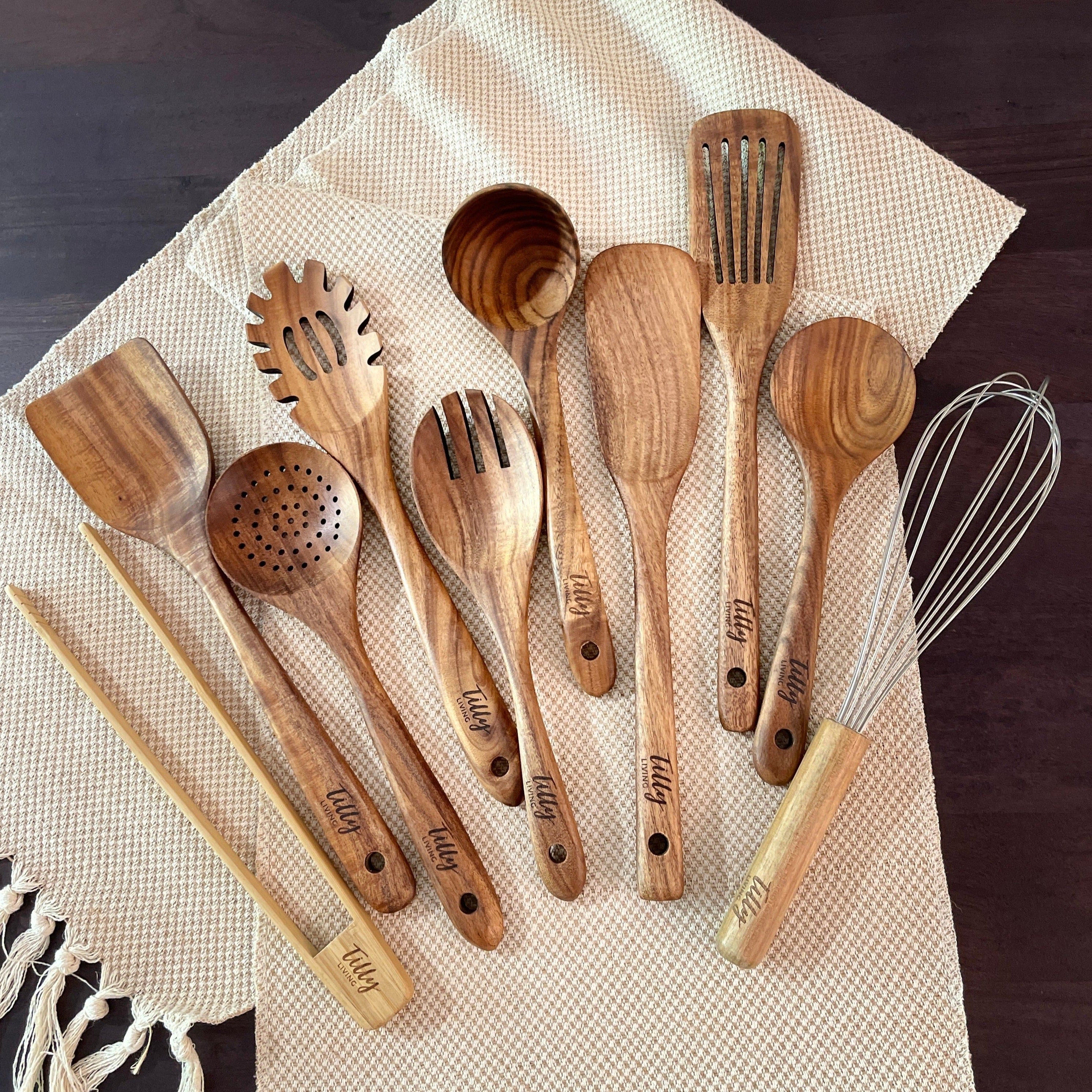 10 Piece Teak Wooden Utensil Set - Image 3