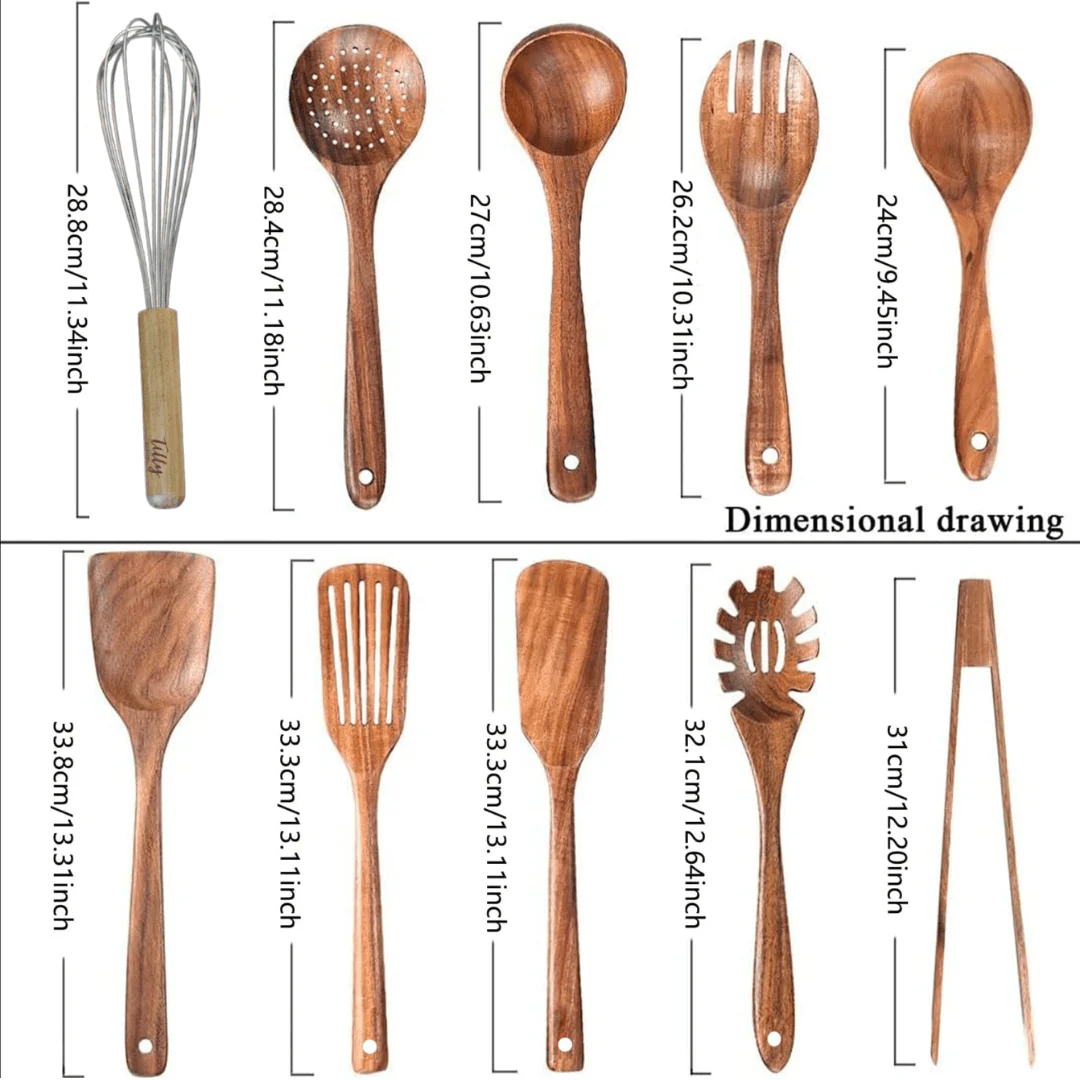 10 Piece Teak Wooden Utensil Set - Image 6
